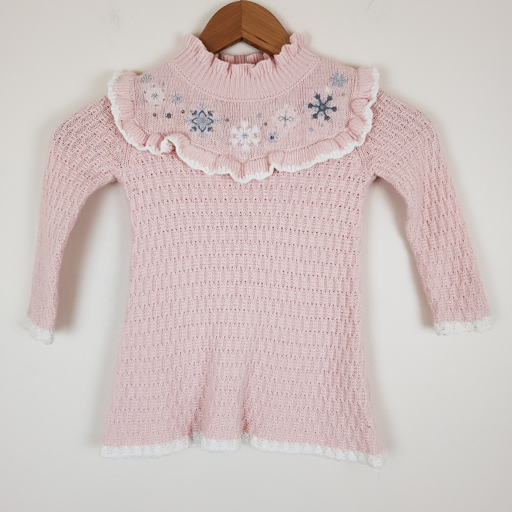 Cupcakes and Cashmere Toddler Embroidered Snowflake Pink Knit Dress